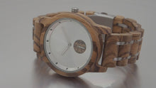 Load and play video in Gallery viewer, zebrawood wooden watch spinning on a turntable
