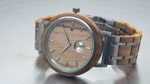 Load and play video in Gallery viewer, Olive wood and stainless steel watch spinning on turntable
