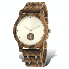 Load image into Gallery viewer, zebrawood and stainless steel wooden watch with subdial
