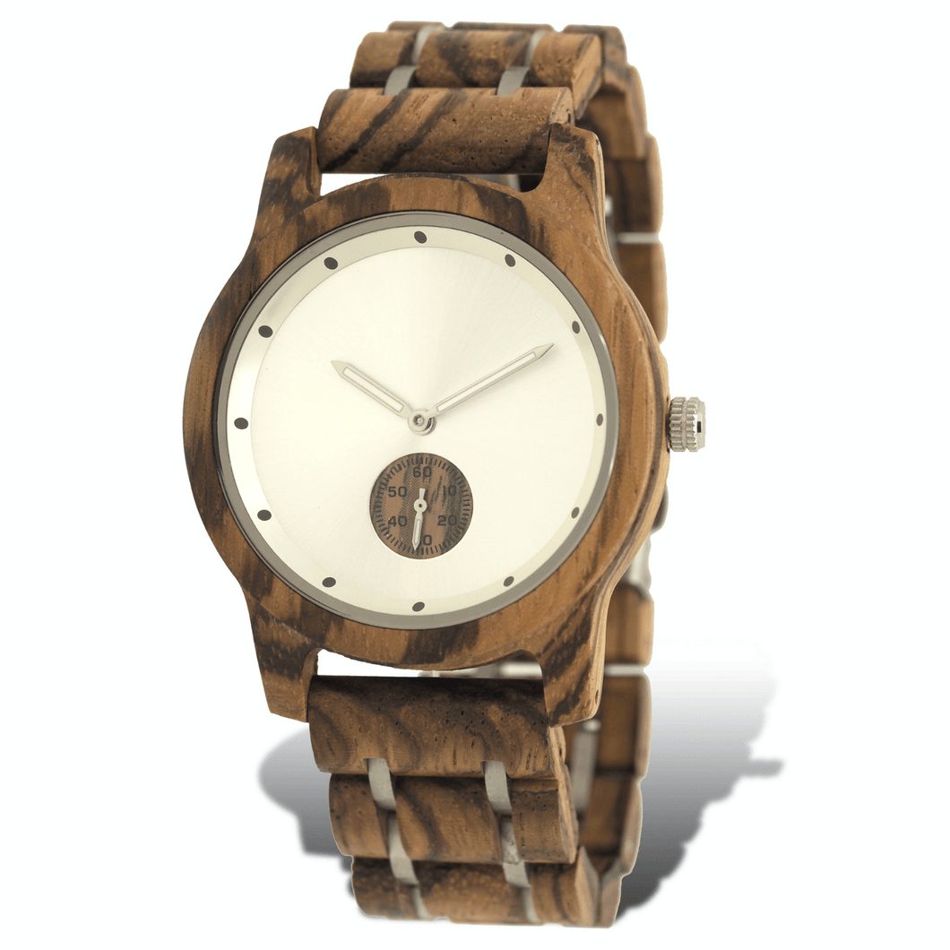 zebrawood and stainless steel wooden watch with subdial