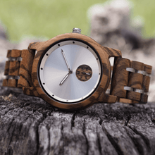 Load image into Gallery viewer, zebrawood and stainless steel wooden watch with subdial
