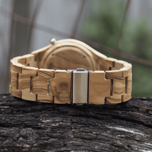 Load image into Gallery viewer, Metal back closure on zebrawood watch
