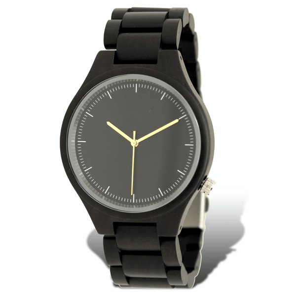 Polished ebony wooden watch with black dial