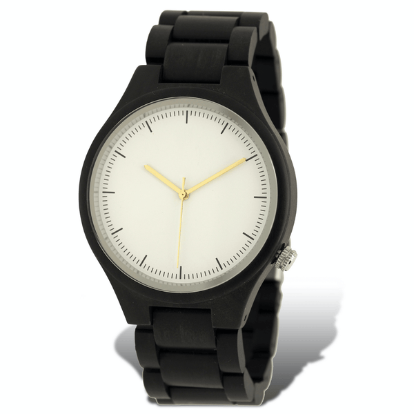 Polished ebony wooden watch with white dial