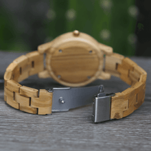 Load image into Gallery viewer, Open metal back closure on olive wood watch
