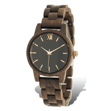 Load image into Gallery viewer, Walnut wooden watch with rose gold accents
